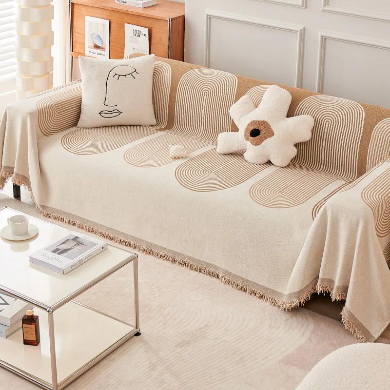 Chenille Sofa Towel Cover Nordic Tassel Throw Blanket Four Season Cotton Dust Anti-Cat Scratch Sofa Cover Picnic Blanket Carpet