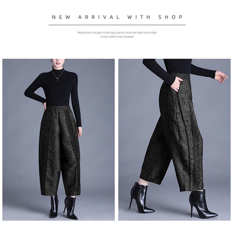 Warm Quilted Cocoon Pants for Middle-Aged Women - Chinese Style, Age-Reducing, Autumn/Winter Cotton, Loose Fit, Casual Tulip Design