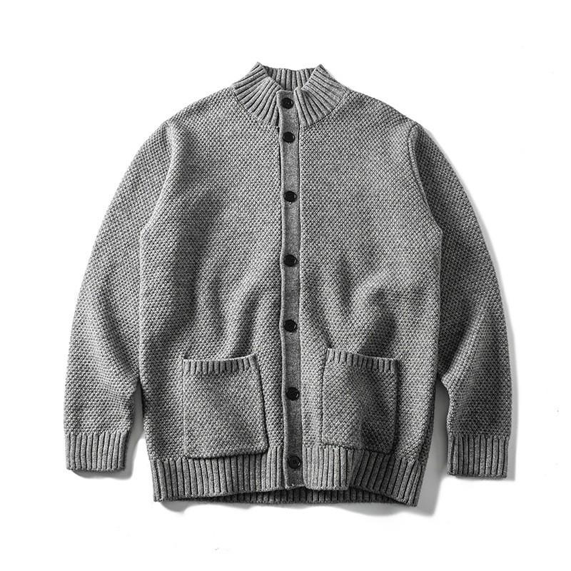 Unisex Oversized Ribbed Hem Knit Cardigan With Stand Collar Pineapple Casual Sweater Fall