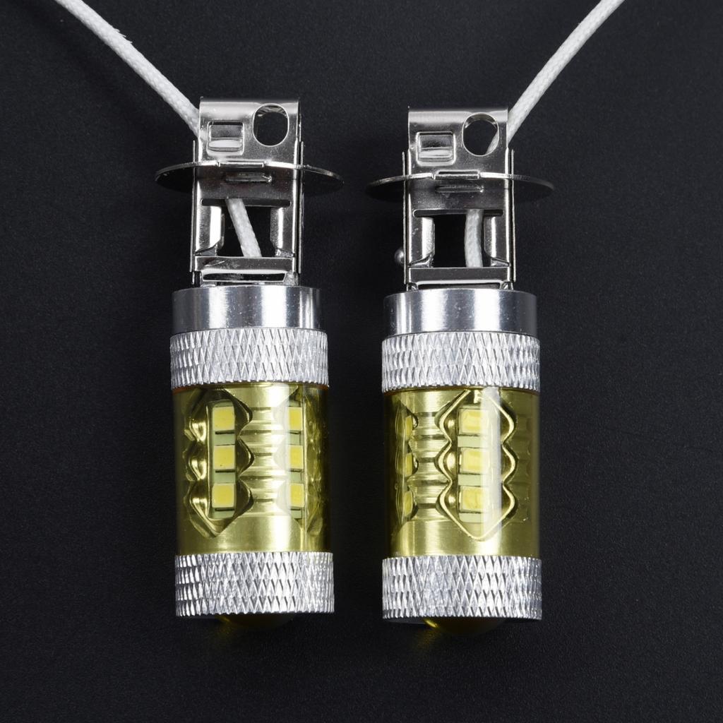2pcs Car Auto Yellow 12-24V H3 80W 16 LED Fog Light Bulb Lamp Replacement