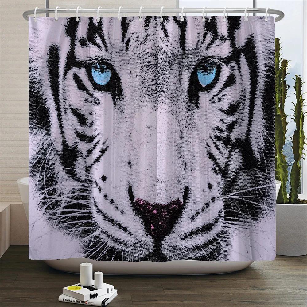 Animals Printed Lion, Tiger, Cat,Elephant,3D Bath Curtains Waterproof Polyester Cloth Washable Bathroom Shower Curtain With Hook
