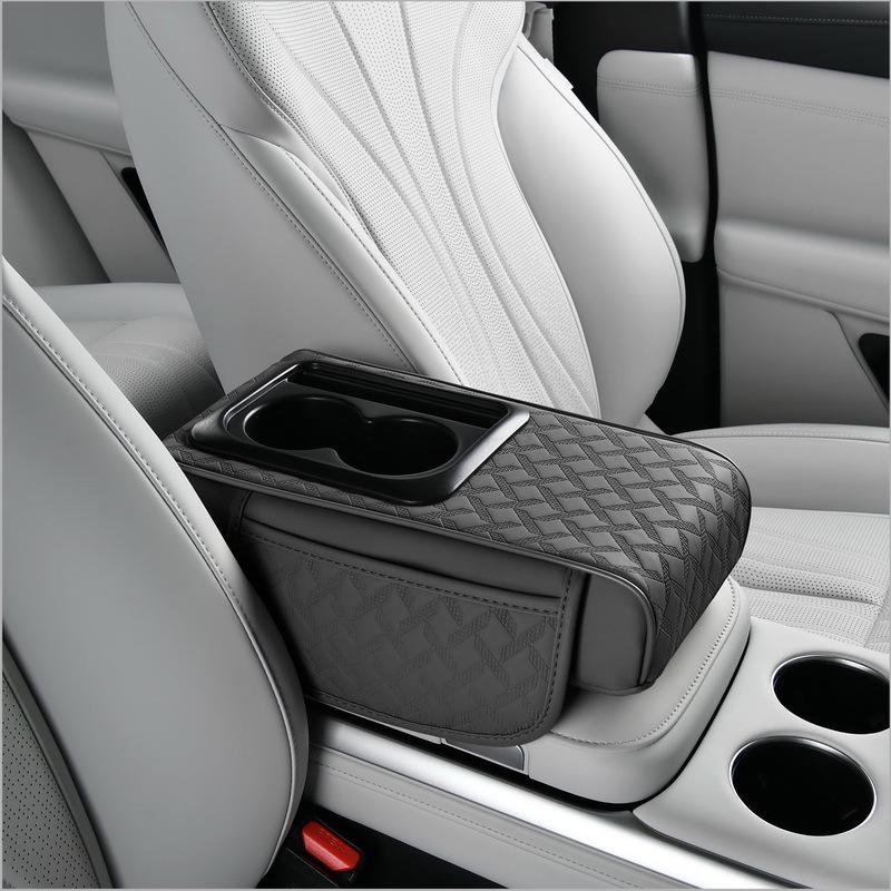 Car Armrest Pad with Console Riser, Tissue Box, Cup Holder & Protector 5-in-1