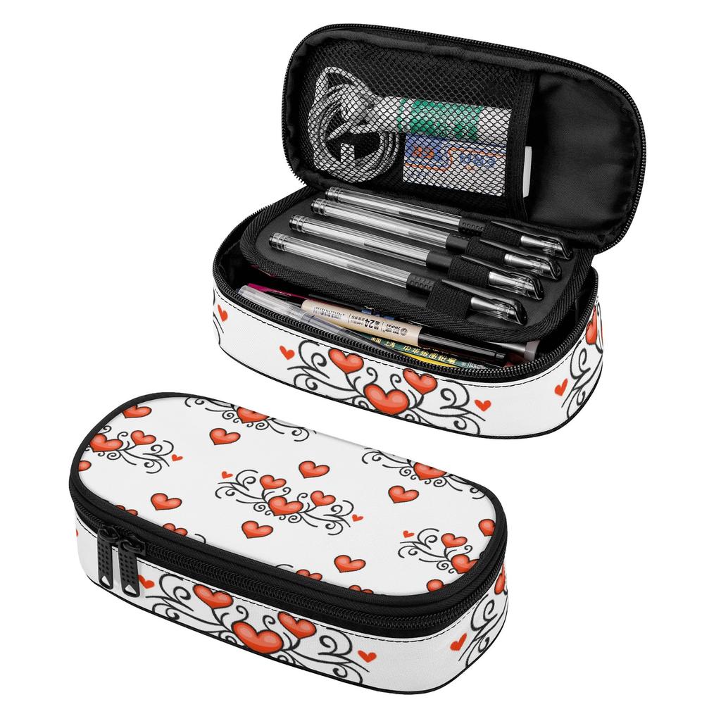 Pencil Pouch High Capacity 300D Polyester Zip Around Closure with Mesh Pocket Removable Divider and Pen Slots for School and Study