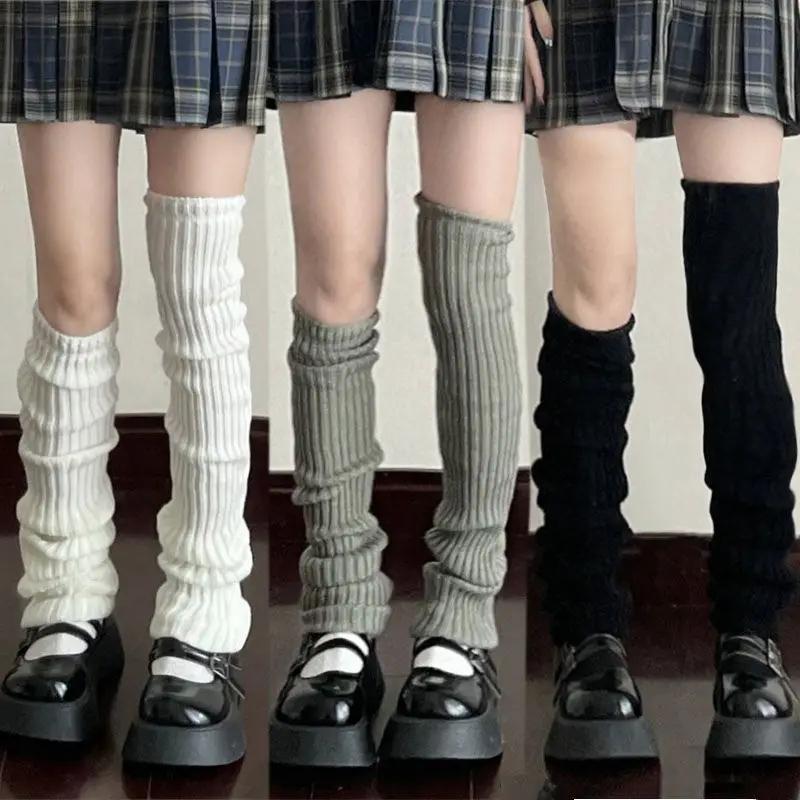 Black Warmer Lady Autumn Winter Crochet Sock Foot Cover 70cm Leg Warmers Lolita Socks Y2K Knitted Warm Foot Cover