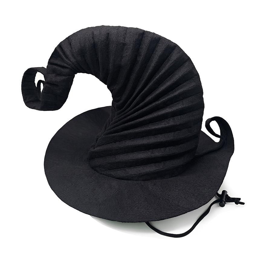 Witch Hat with Chin Strap Pleated Gothic Halloween Hat Elastic Wind Cord for Adults & Kids New Arrival Halloween Accessories