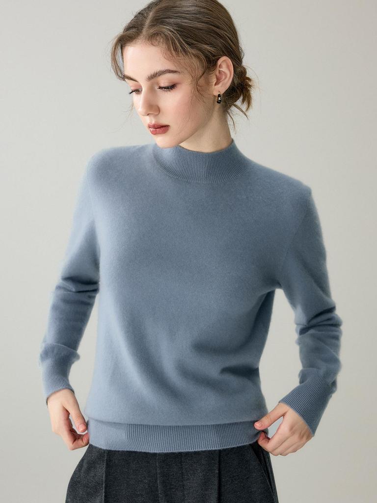 Women's Seamless Cashmere Half-High Neck Pullover - Soft, Warm, Long Sleeve Casual Sweater