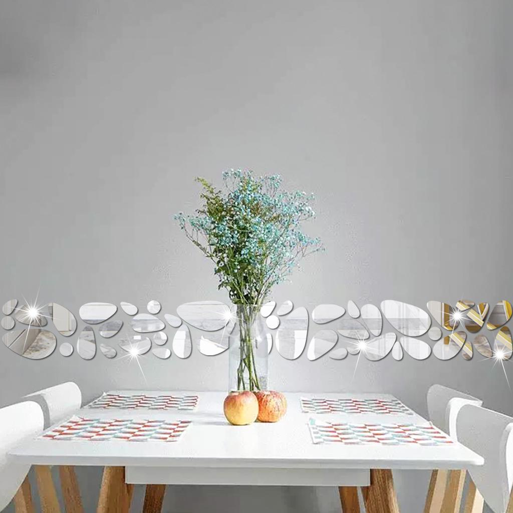 Adesivo de espelho em forma de seixo para fundo de parede de casa, sala de estar, quarto, adesivos