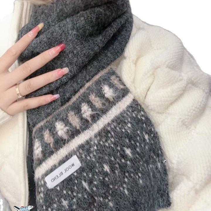 High-End Women's & Couples' Red Wool Knit Snood - Warm Christmas Scarf for Autumn & Winter