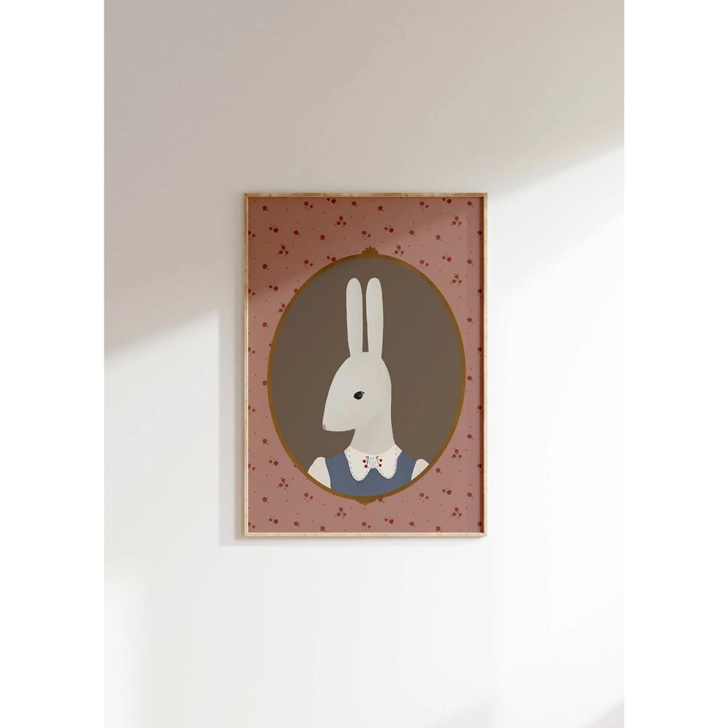Vintage Aesthetic Nursery Abstract Wall Art Animal Portrait Bunny Print Cute Rabbit Canvas Painting Kids Room Home Decor