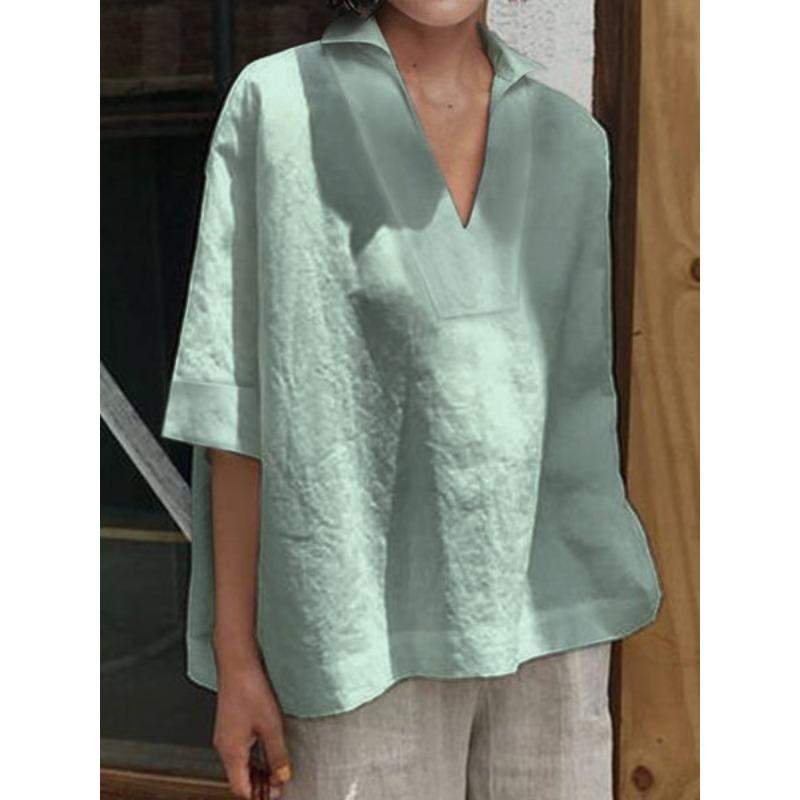 

Летняя женская рубашка больших размеров с V-образным вырезом и коротким рукавом, свободный топ 4XL