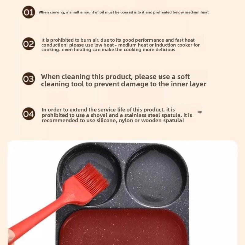 Three-Grid Curved Handle Anti-Scald Breakfast Frying Pan Household Egg Frying Pan Steak Egg Burger Non-Stick Pan Magic Tool