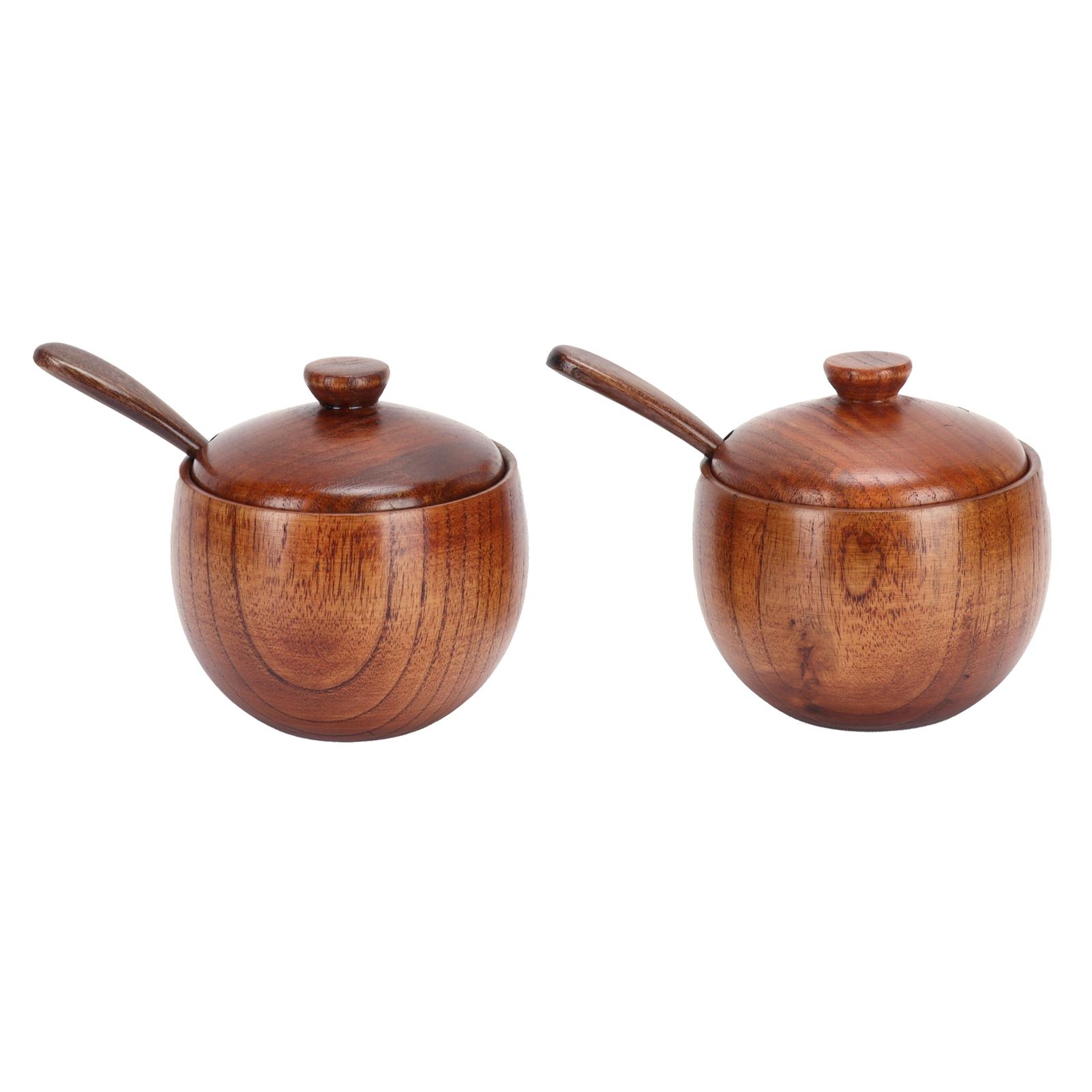 

2 комплекта японских банок для приправ, ретро-деревянный контейнер для приправ с крышкой и ложкой для кухни