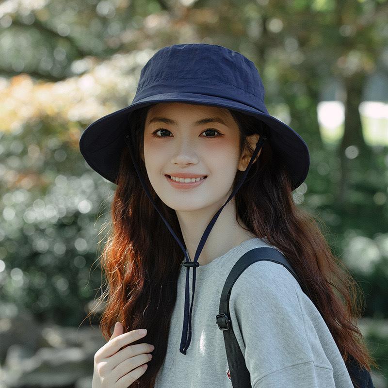 New hat women's summer UV protection sun protection mountaineering outdoor quick drying bucket hat windproof rope sun hat