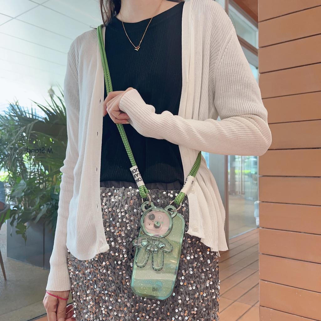 Cartoon Cute Bear Compatible with Apple 16 Crossbody Phone Case iPhone 15 Pro Max Stand 14 Lanyard 12 Glitter