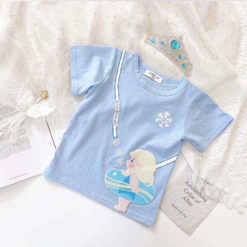 

Girls Color Princess T-shirt Summer Children Cute Cartoon Print Casual Loose Breathable Short-sleeved Round Neck T-shirt 140cm синий