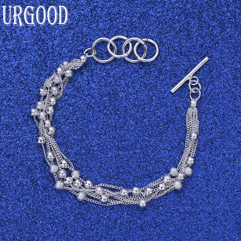 925 Sterling Silver Multi-Chain Grape Bead Bracelet Fashion Jewelry