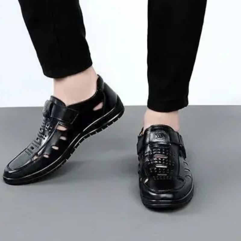 Men s Sandals 2026 Summer Non-slip Soft Men s Shoes Fashion Lighted Beach Shoes for Men Breathable Shoes Fashion Leather Sandals 38 чёрный