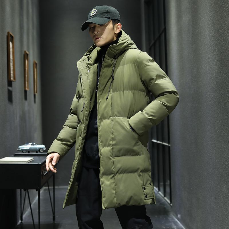 

Осень и зима средние и длинные свободные большого размера мужская хлопковая одежда однотонная с капюшоном утолщенная куртка-плащ среднего возраста хлопковая одежда 4XL армия зеленый