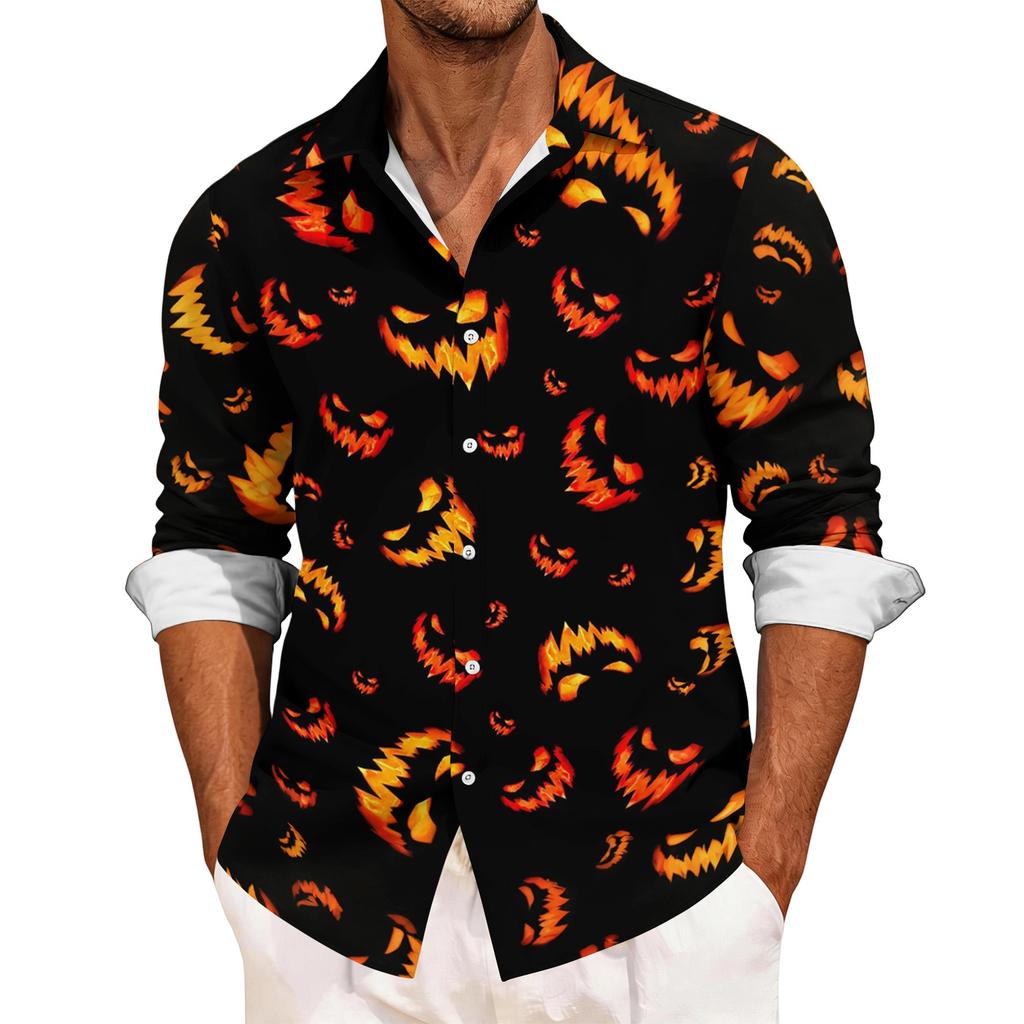 Men's Long Sleeve Halloween Print Casual Sport Shirt