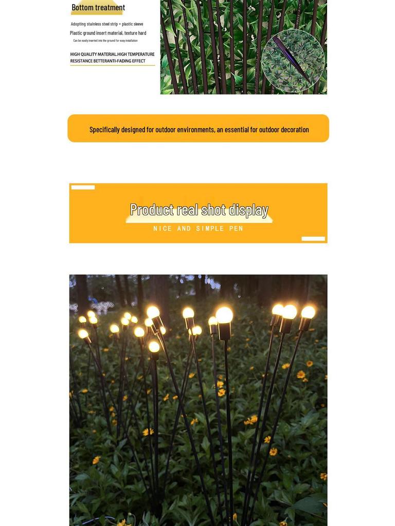 LED Wind-Powered Firefly Lights, 6 or 8 Heads, Outdoor Landscape Decoration for Parks and Streets