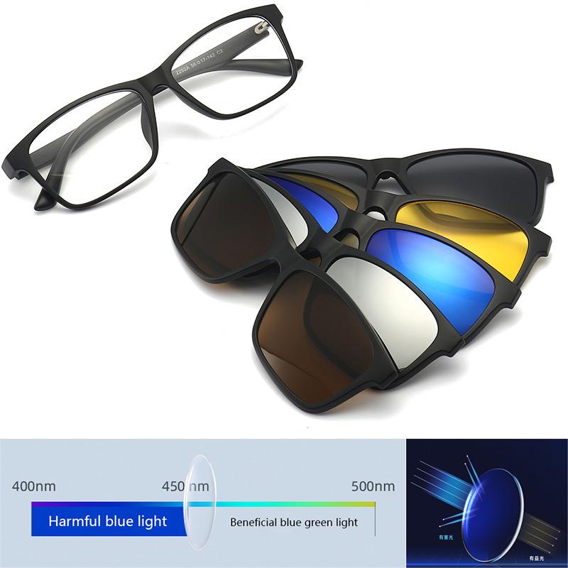 6 In 1 Polarized Clip Optical Magnetic Sunglasses Clip On Magnet Prescription Myopia PC Glasses -0.5 TO -6.0 Square Frame