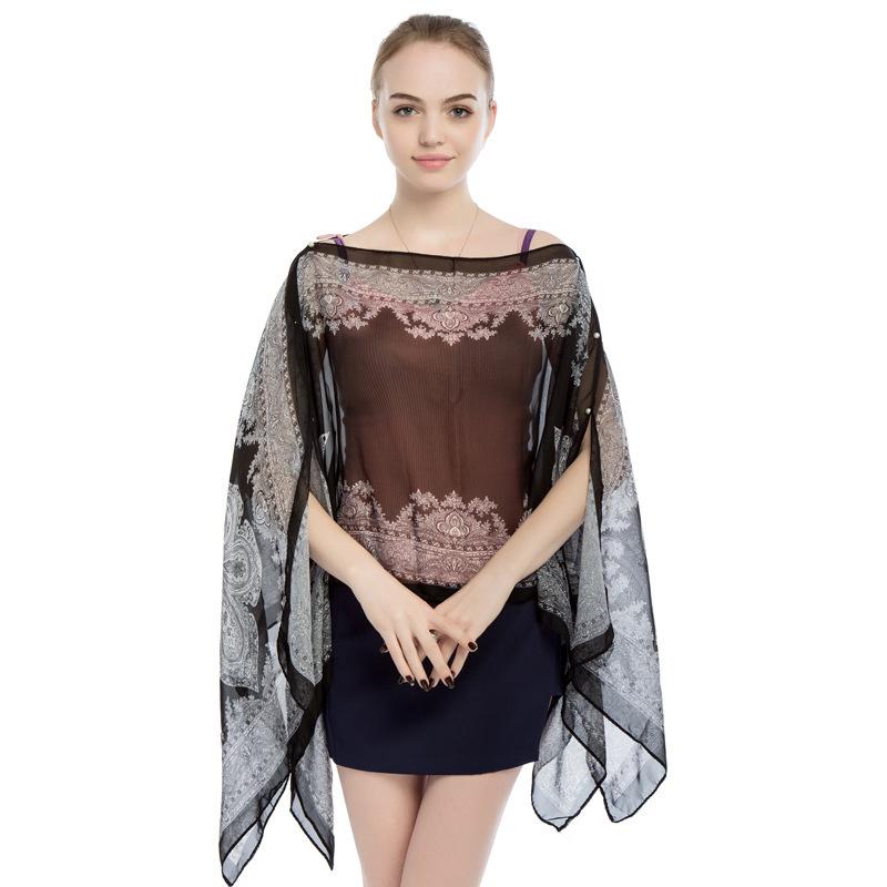 Shawls Summer Beach Sexy Women Fashion Print Chiffon Smock Bikini Cover Up Loose Blouse Sunscreen Comfortable Poncho Hot