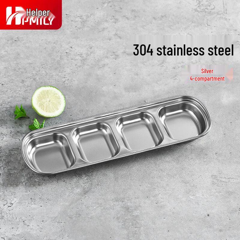 HPMILY 304 Stainless Steel 4-Compartment Dipping Sauce Dish