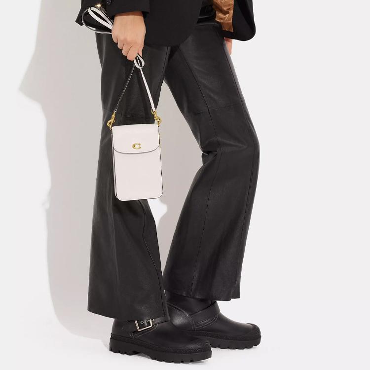 COACH Leather Cell Phone Pouch, Shoulder Bag, Crossbody Bag Mini Women's White CH815-B4HA