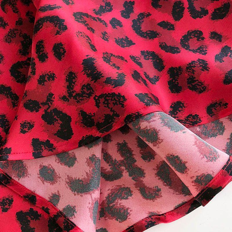 2025 New Arrival European and American Star Style High Slimming A- line Skirt Leopard Pattern High Waist Satin Chiffon Skirt