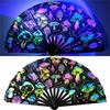 Portability Fluorescent Glowing Bamboos Hand Fan For Music Festivals Nightclubs Costume Parties And Discos Themed Dance