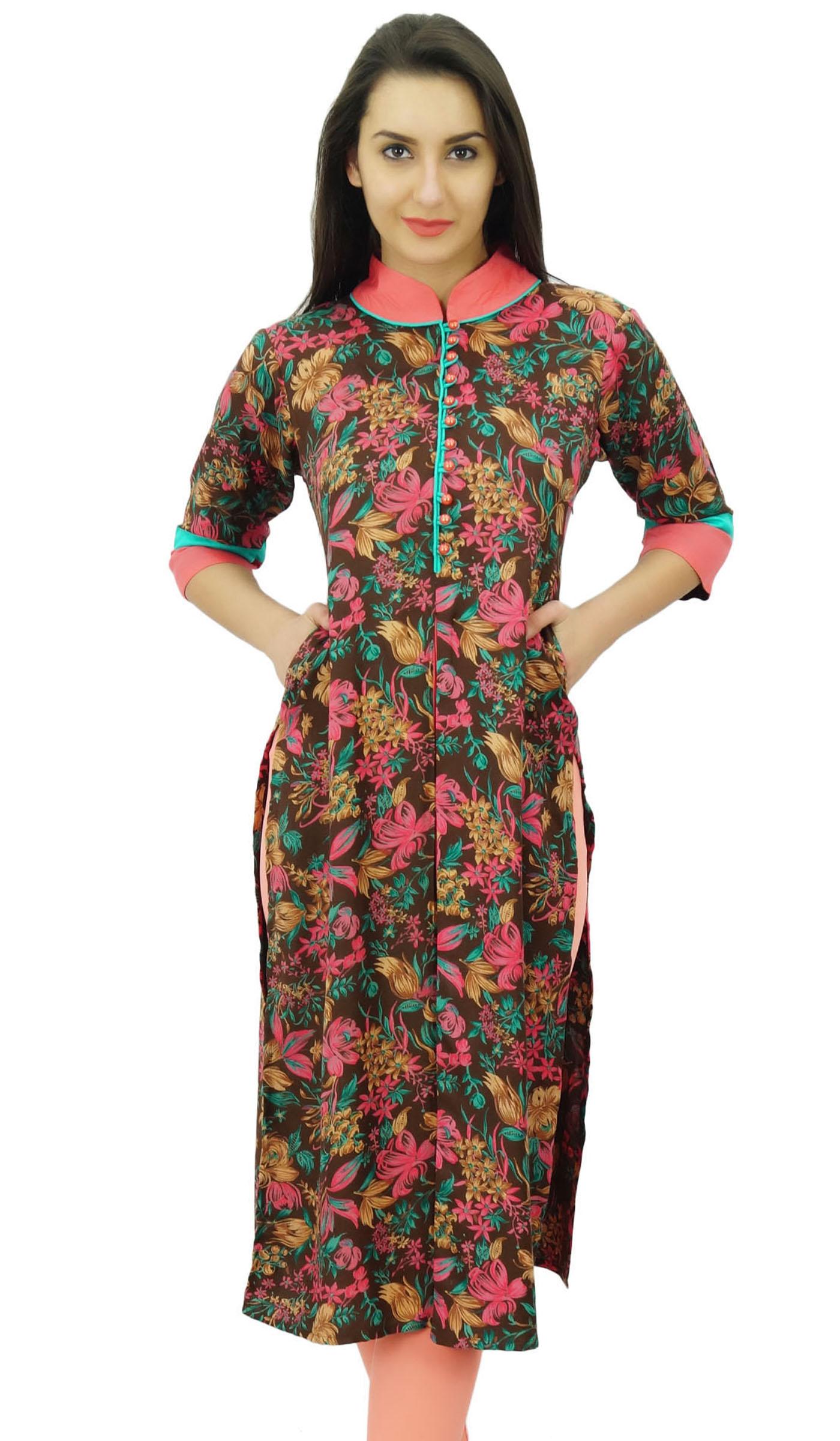 

Bimba Women Pashmina Blend Straight Kurta Floral Kurti 3 4 Рукав с 10 разноцветный