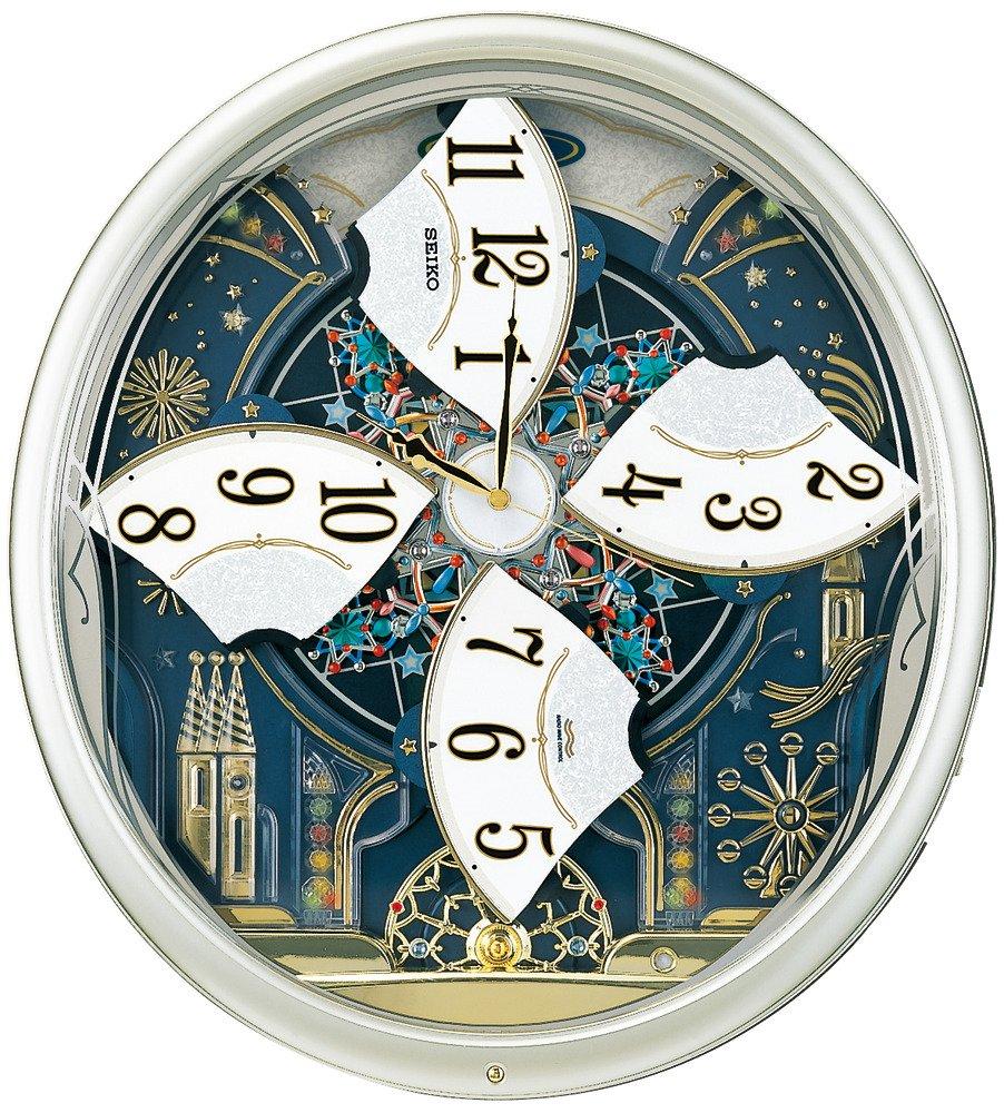 Seiko Clock Wall Clock Radio Analog Karakuri 6 Songs Melody Rotating Decoration Light Gold Pearl RE561H SEIKO