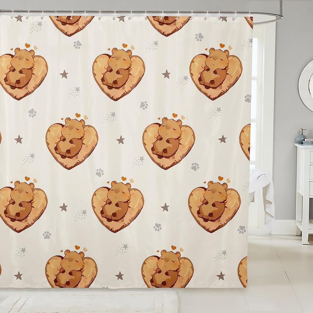 Lovely Capybara Fabric Shower Curtain, Cute Pet Rodents Shower Curtains for Bathroom Murine Animal Capybara Print Animals Lovers