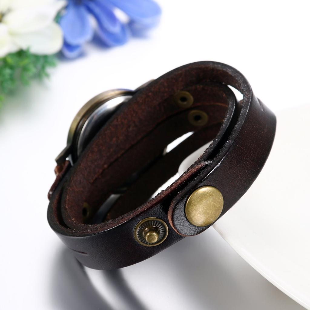 JewelryWe Antique Multi-Wrap Leather Band Wristwatch Numeric Dial Analog Display Quartz Movement Unisex Kids Suitable for Commuting School Brown