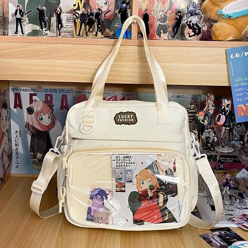 

Y2K Japanese Preppy Style Shoulder Crossbody Bag Nylon School Bags for Teenage Girls Transparent Itabag Backpacks Ita Bag Only Bag NO Badges