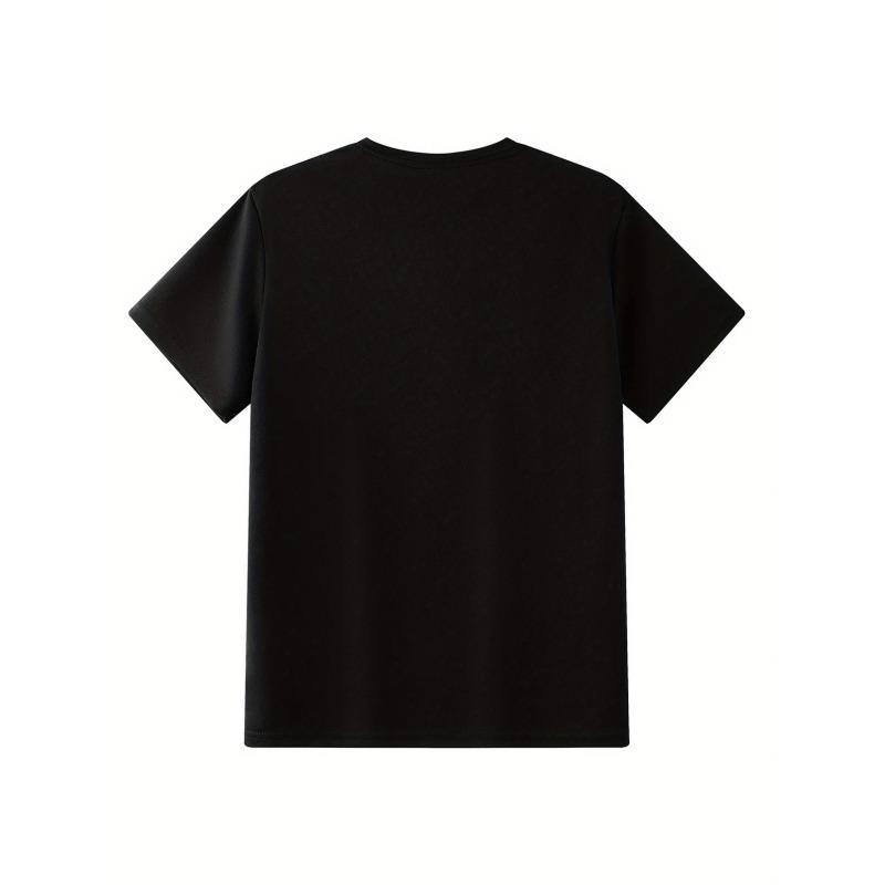 European sizes Men's Black and White T-Shirt, Creative Loose Print Shirt, Classic Crew Neck Durable Fabric, Street Style Design Outdoor