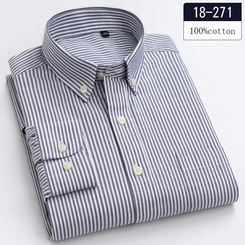 New In Shirt 100%cotton Long-sleeve Shirts for Men Slim Fit Plain Shirt Thin Plaid Striped Tops Fashion Elegants Office Clothes