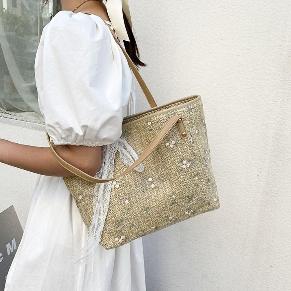 Large Capacity Beach Bag Handmade Tote Bag Single Shoulder Handbag  Shopping
