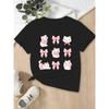 Pink Bow and White Cat Print Short-sleeved T-shirt Casual and Versatile Style Suitable for Summer Daily Wear and Going Out