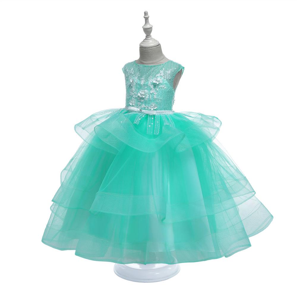 European and American Princess Flower Girl Dress - Long Patchwork Design for Children
