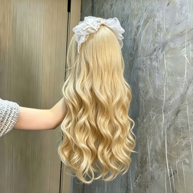 Sweet Big Wavy Hair Wig - Girl's Air Bangs Full Head Covering Wig - Daily Wear or Anime Cosplay Wig