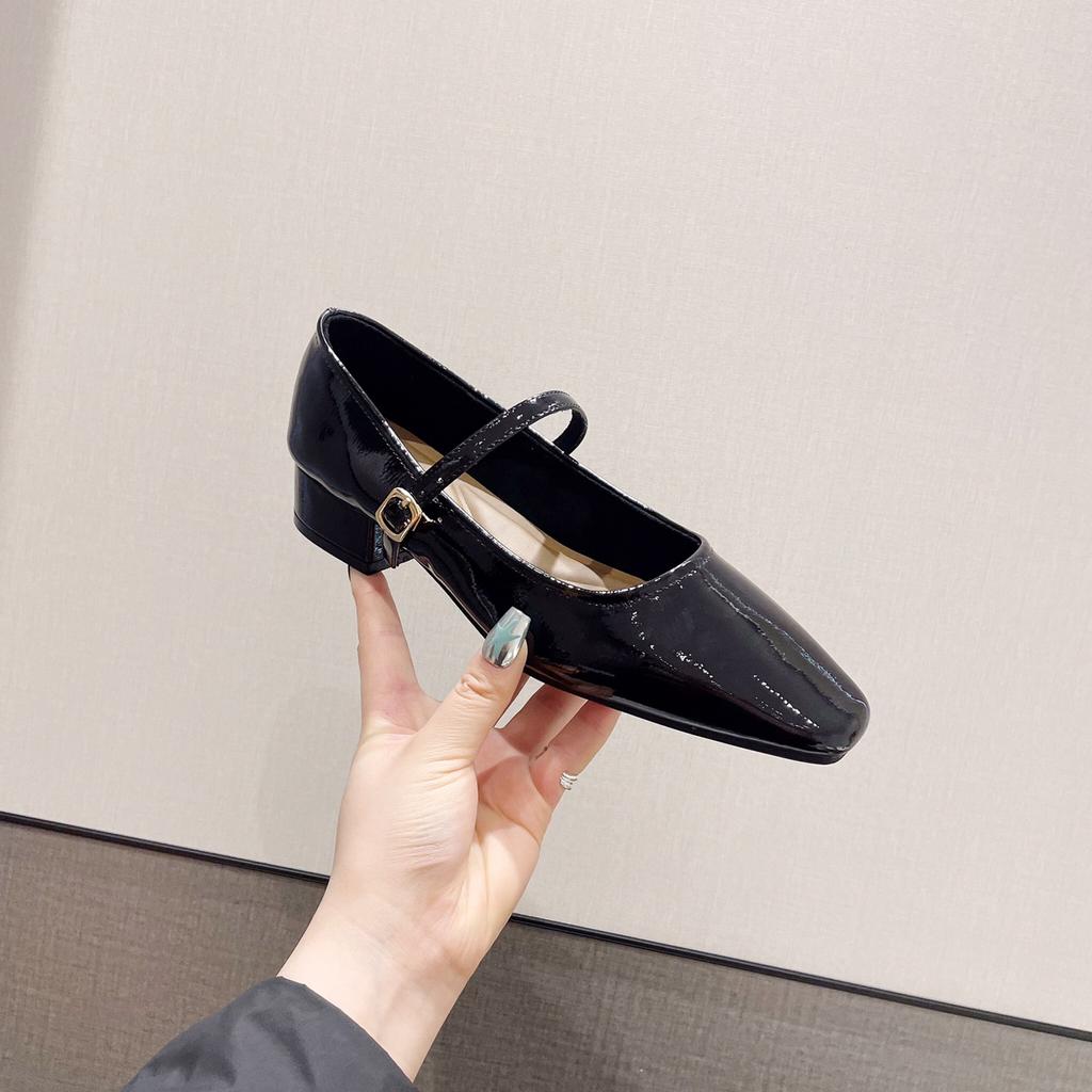 Summer Heat Mary Jane Square Head Small Leather Shoes Temperament Commuting Low Heel With Skirt Evening Word With High Heels