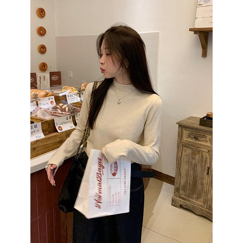 

Весенняя водолазка с воротником-стойкой и закрученными краями, женский облегающий топ, базовый свитер XL абрикосовый