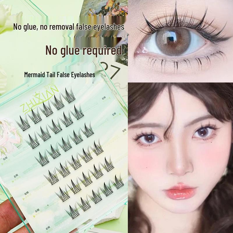 Lotus Elf Girl Glue-Free Removable False Eyelashes - Super Fine Lightweight Single Cluster