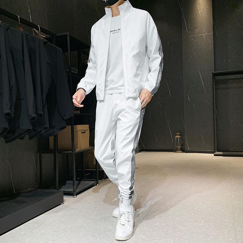 

Весенние и осенние мужские модные повседневные спортивные костюмы S белый