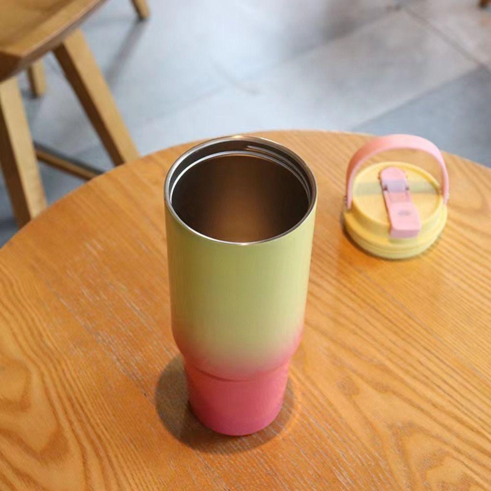 With Straw Stainless Steel Insulated Cup Cold Hot Mugs Car Cup Milk Gradient Thermos Cup Travel