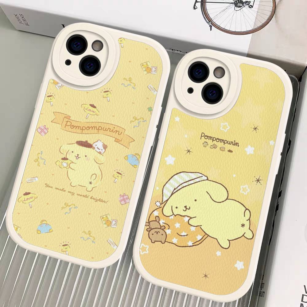 Cartoon P-Pompompurins Cute Leather Phone Case For IPhone 16 15 14 13 12 11 Pro Max Plus Shockproof Cover