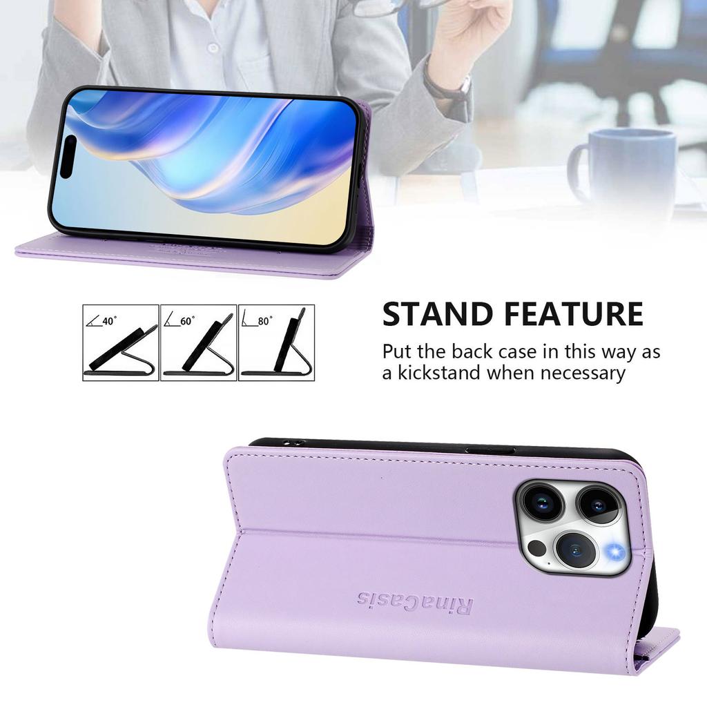 For iPhone 16 Pro Leather Case RINACASIS RC01 Phone Cover with RFID Blocking Wallet Stand