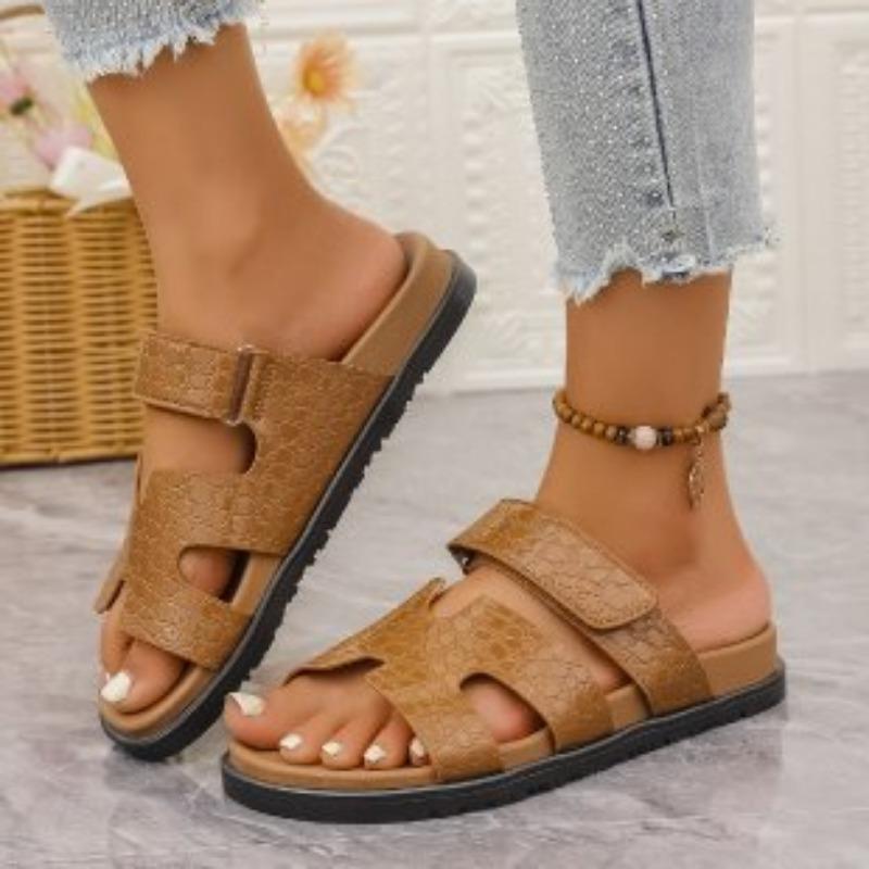 Summer New Slippers Women's Thick Bottom Word Velcro Solid Color Slippers