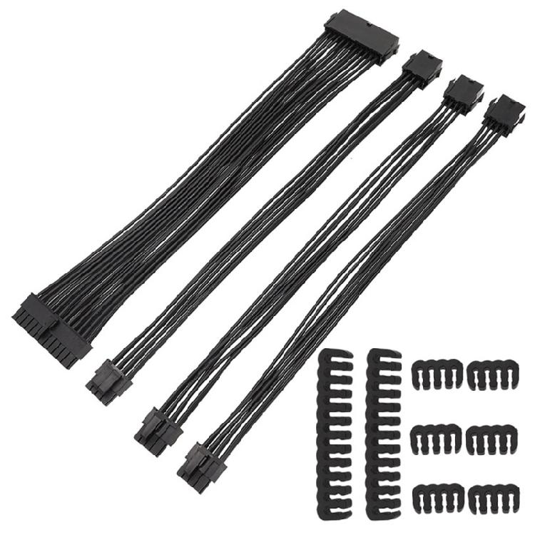 

4PCS Computer PSUs Extension Cable Mainboard 24Pin with CPU 8Pin PCIE 6+2Pin GPU 8Pin Soft Flexible Cords 1